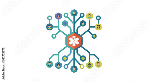 Vector Icon Representing Medical Connected Network with Healthcare Symbols