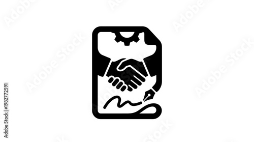Icon of Handshake in a Document, Business Agreement Symbol, Modern Vector Icon