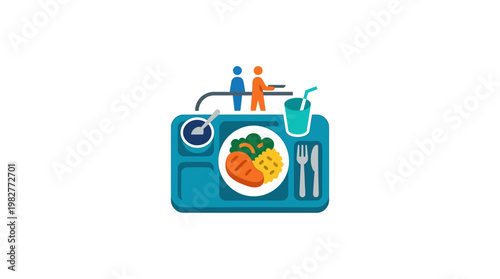 Icon of Family Dinner Plate With Food and Dining Utensils Vector Illustration