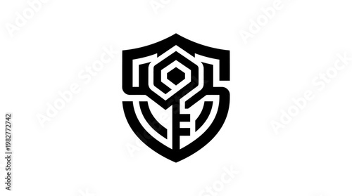 Icon of a Security Shield with Abstract Pattern, Modern Vector Illustration