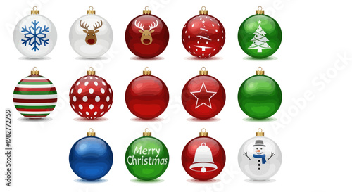 Collection of Christmas Ornaments on White Background