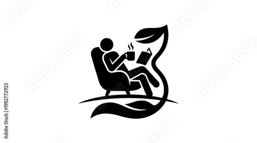 Vector Icon of Person Reading Book in Nature with Eco-Friendly Leaf Design
