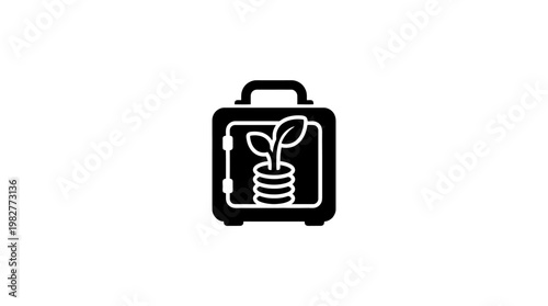 Icon Of Eco-Friendly Business Suitcase With Plant Growth For Sustainable Travel