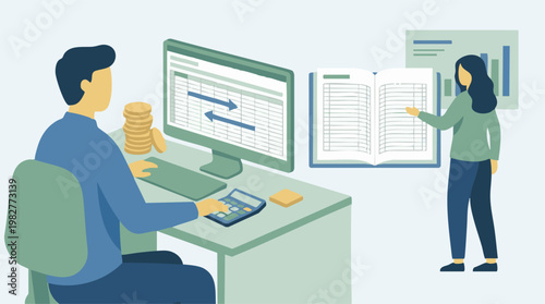 Business Team Working on Financial Data Analysis and Accounting