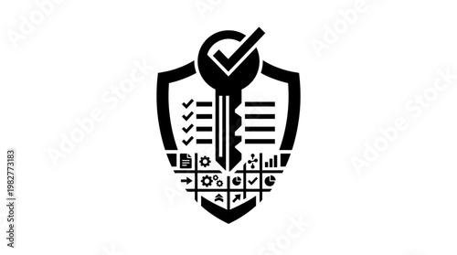 Icon of Secure Shield Badge with Checkmark and Checklist for Data Protection
