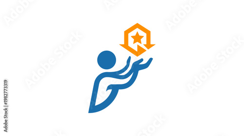 Icon of Human Figure Reaching for Star Award in Flat Vector Style