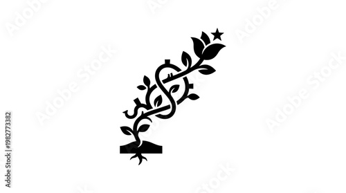 Icon of a Plant Growing from Soil with Leaves and Roots in a Modern Vector Style
