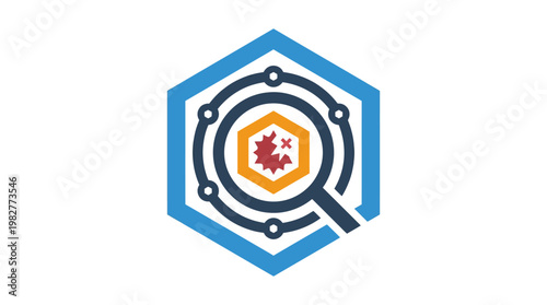 Icon of Cybersecurity Shield with Magnifying Glass for Data Protection and Threat Analysis