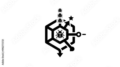 Icon of a Cybersecurity Bug and Network Elements in Vector Style for Technology and Digital Security