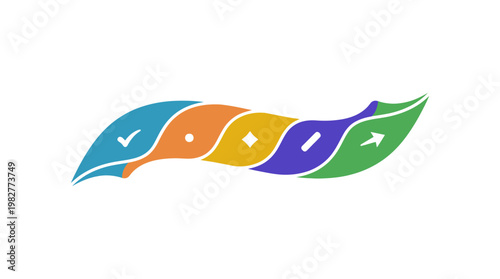 Icon of Colorful Wings with Checkmarks and Stars for Creativity and Achievement in Vector Style