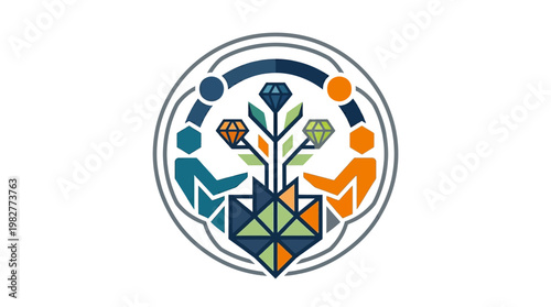 Vector Icon of Family Collaboration and Growth in Modern Style