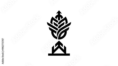 Minimalist Black Icon of a Leaf and Plant Growth for Environmental Conservation