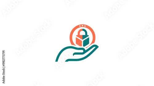 Icon of Hand Holding a Shield with a Lock for Security and Protection