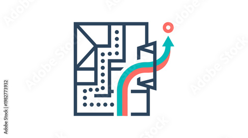 Icon of a Complex Urban Road Map with Navigation Arrows in Vector Style
