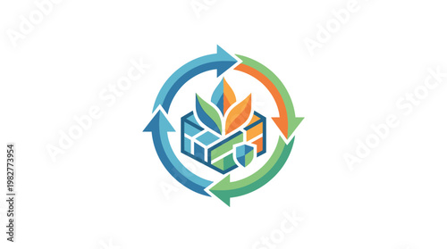 Eco Recycling Icon Vector Diagram with Arrows and Green Leaves