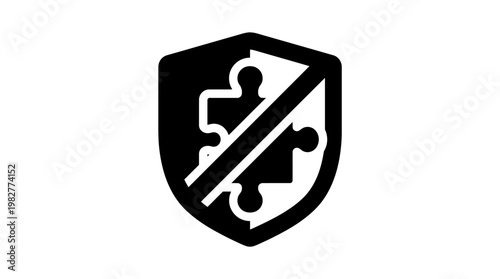 Icon of Shield with Puzzle Pieces Representing Security and Problem Solving in Digital Security