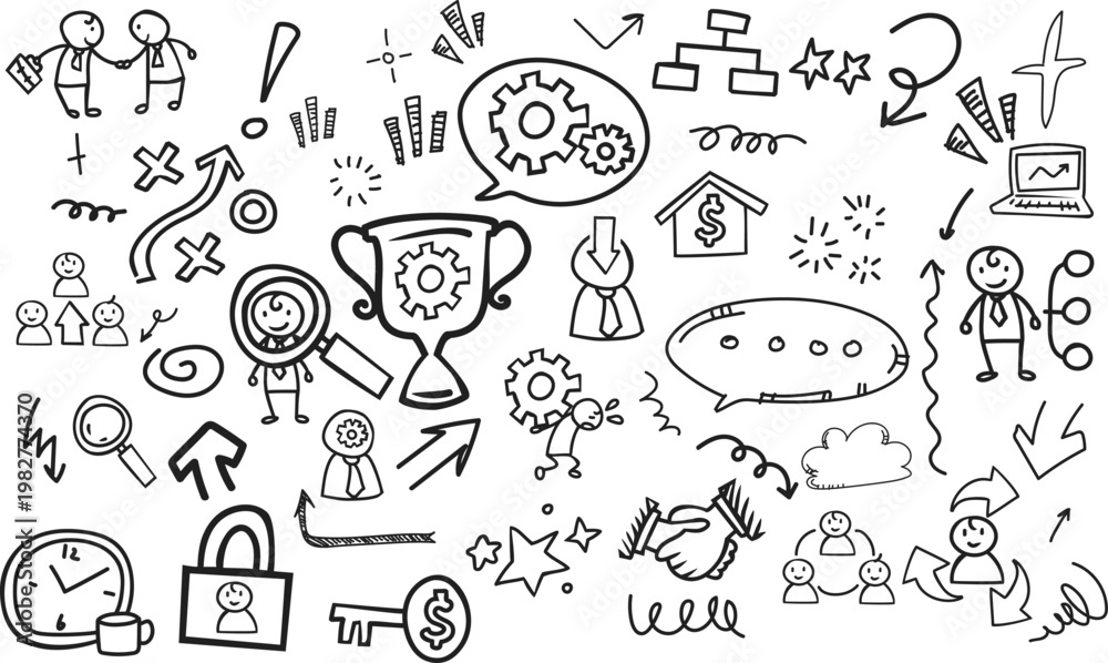 Fototapeta premium Horizontal Business Doodle Set