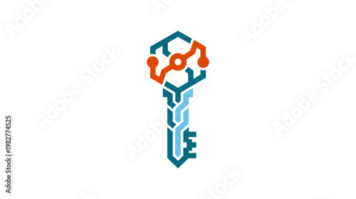 Vector Icon of a Modern Digital Key with Circuitry For Security and Technology Concept
