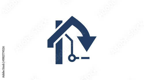 Icon of House with Downward Arrow and Key for Real Estate and Property Security