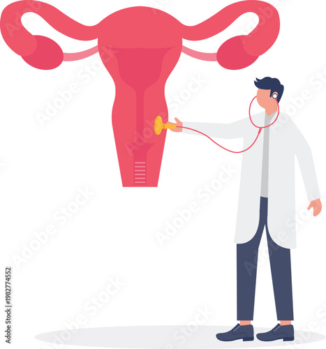 Doctor using stethoscope on female reproductive organ