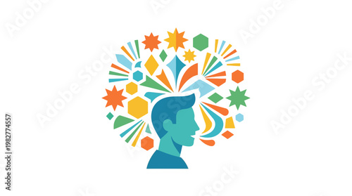 Icon of a Woman's Head with Colorful Abstract Thought Cloud for Creativity and Mindfulness