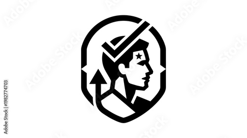 Vector Icon of Human Head with Checkmark in Profile for Decision or Approval