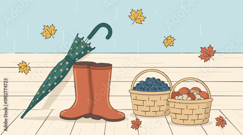 Autumn Harvest and Rainy Day Essentials with Boots and Baskets