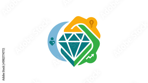 Vector Icon of Eco-Friendly Sustainability Concept with Diamond and Green Leaf Design