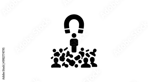 Icon of People with Magnet Attraction Sign Digital Vector Illustration
