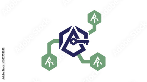 Icon of Blockchain Network with Digital Nodes and Secure Connection in Vector Style