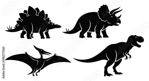 Dinosaur Silhouettes Set: Stegosaurus, Triceratops, Pterodactyl, and Tyrannosaurus Rex
