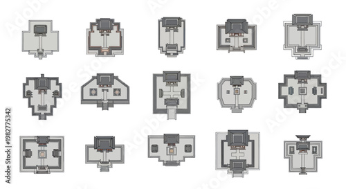 Ancient Temple Architecture Top View Collection - Asian Religious Building Blueprints