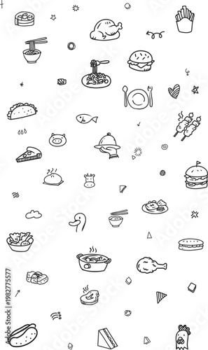 Fast food and dim sum doodle pattern
