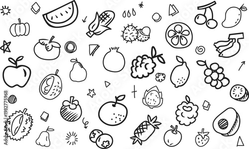 Fresh Fruits & Healthy Living Doodle Set