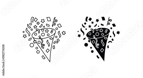 Festive party popper vector graphic illustration showing colorful confetti exploding for a happy celebration event design