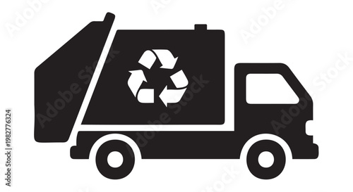 Recycling truck with recycling symbol on side
