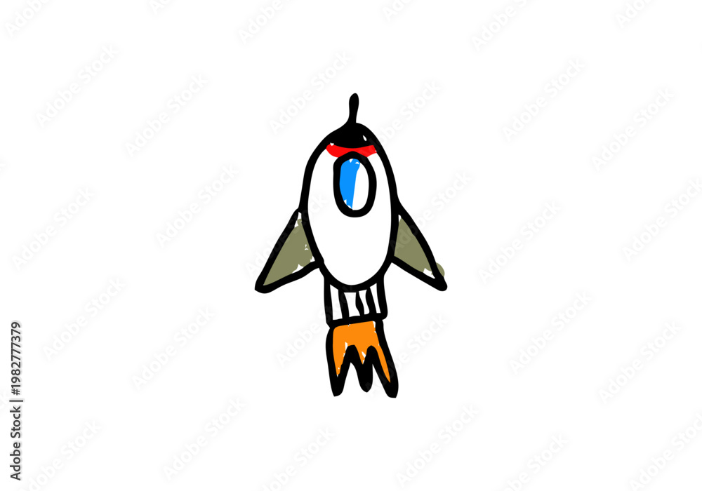 Obraz premium Cute rocket doodle vector illustration with playful hand drawn style