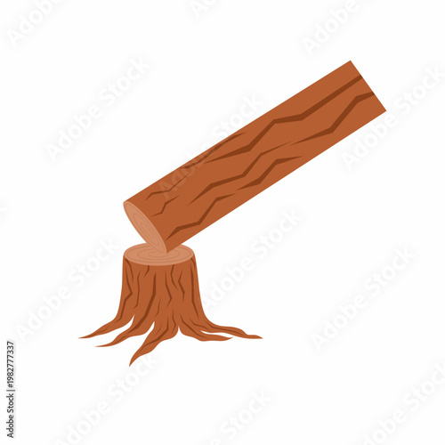 Vector illustration of a fallen tree on a white background. The concept of illegal logging in the woods with a chainsaw.