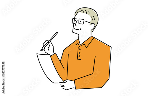 俳句や短歌などの創作活動を楽しむ初老の男性