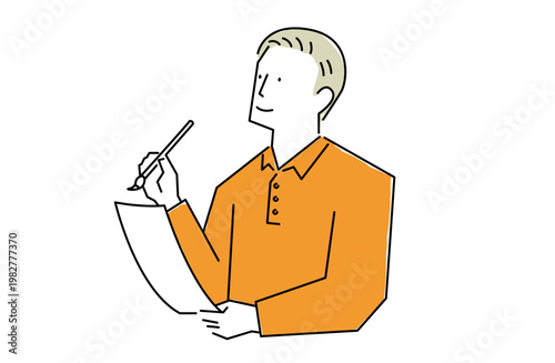 俳句や短歌などを詠む男性の線画イラスト