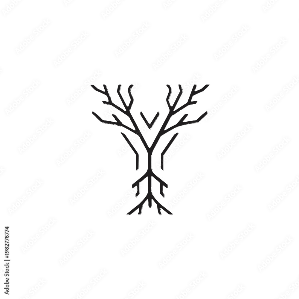 Fototapeta premium A black line drawing of branching tree roots.