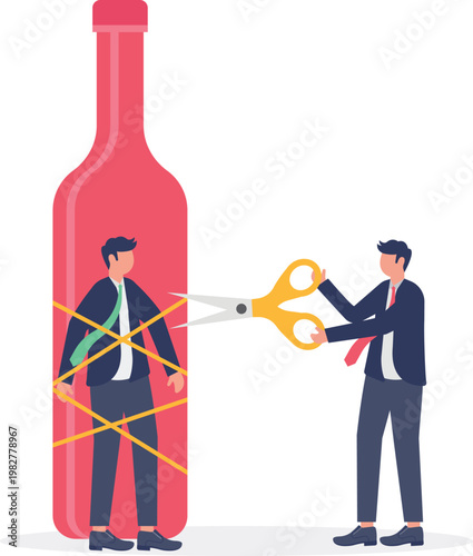 Professional cutting the rope of an alcoholic bottle trap