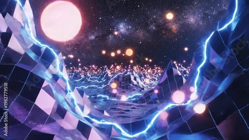 Futuristic glowing mountain landscape for commercial backgrounds, digital design, and advertising