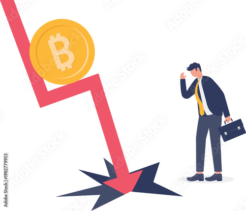 Professional stressed by falling Bitcoin and red arrow
