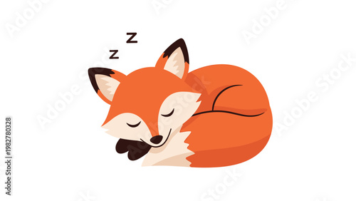 Cute red fox curled up and sleeping peacefully with its eyes closed in a simple flat illustration style.