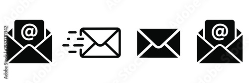 Email and message icon set, envelope incoming outgoing send and received symbols in minimalist vector style, modern communication graphics
