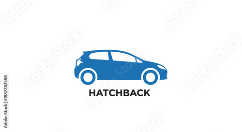 Blue Hatchback Car Side View.