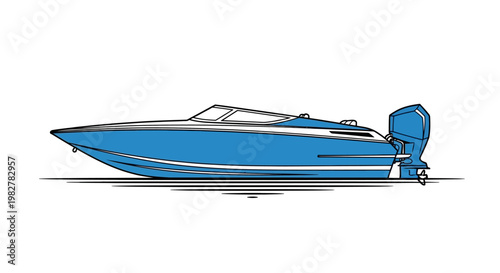 Blue speed boat with motor.