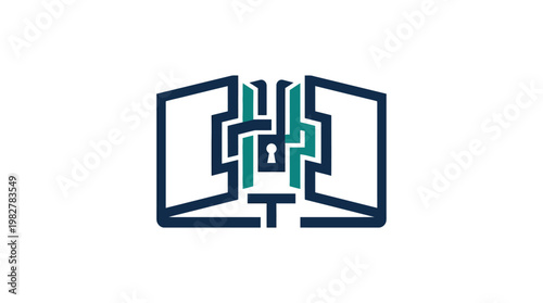 Icon of Open Book with Circuit Lines and Digital Data for Technology and Education