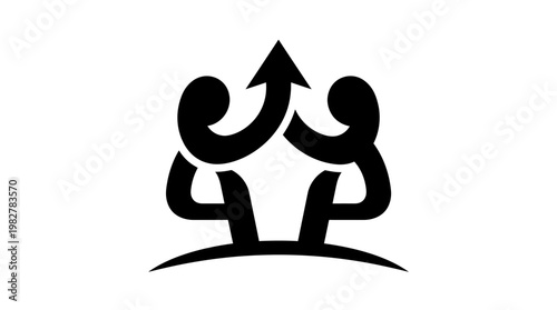 Icon of Two People Raising Hands in Celebration, Support or Teamwork, Vector Icon